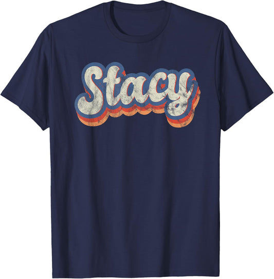Stacy Personalized Name Shirt Custom Lettering 70's T-Shirt - T-Shirt | Navy