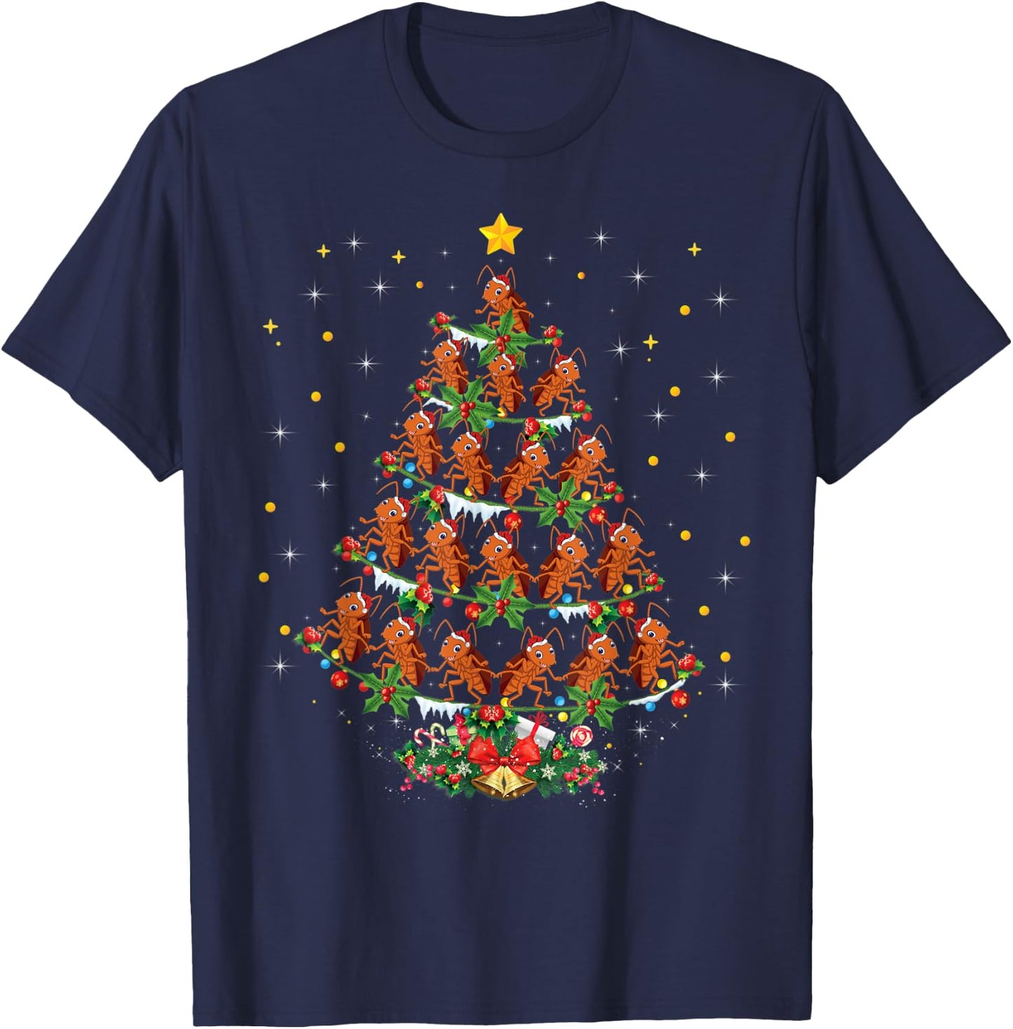 Funny Santa Cockroach Xmas Gift Cockroach Christmas Tree T-Shirt - T-Shirt | Navy