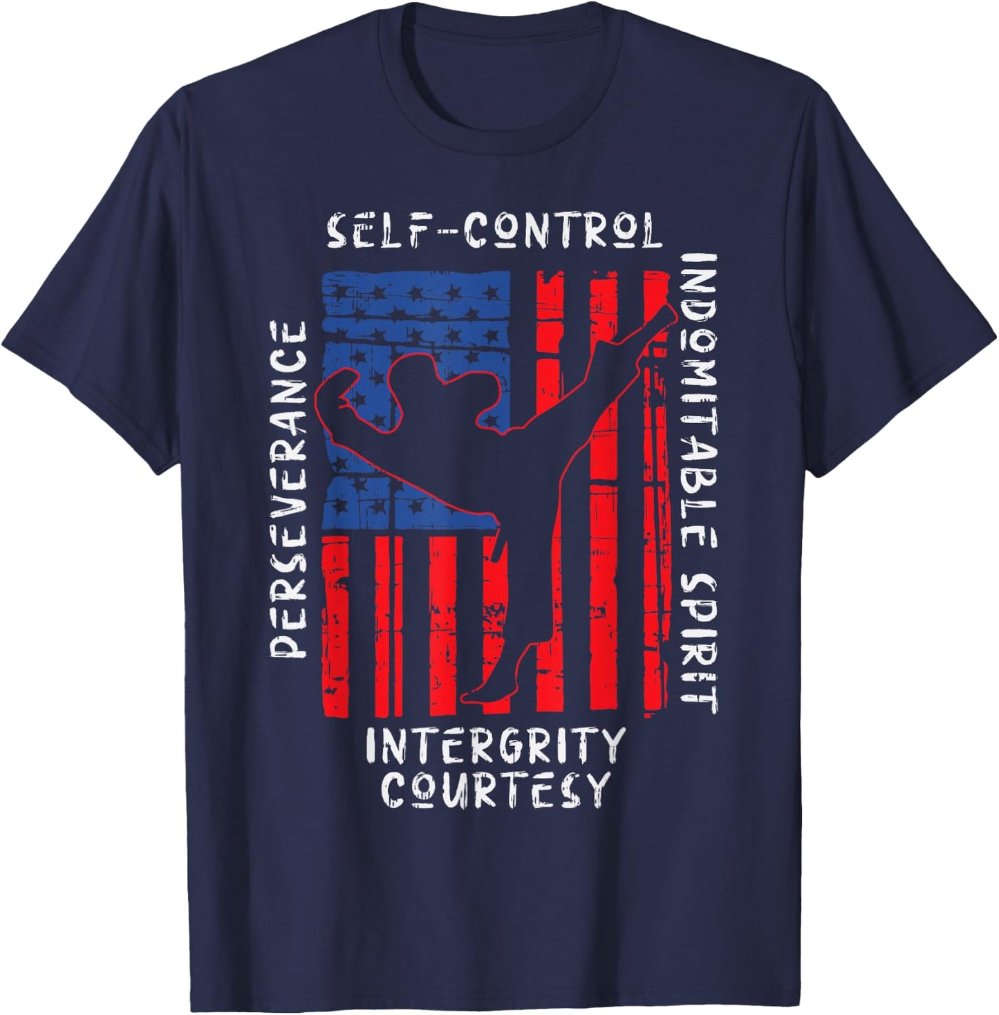 US Flag Taekwondo Five Tenets Vintage Martial Art Lover Gift T-Shirt - T-Shirt | Navy
