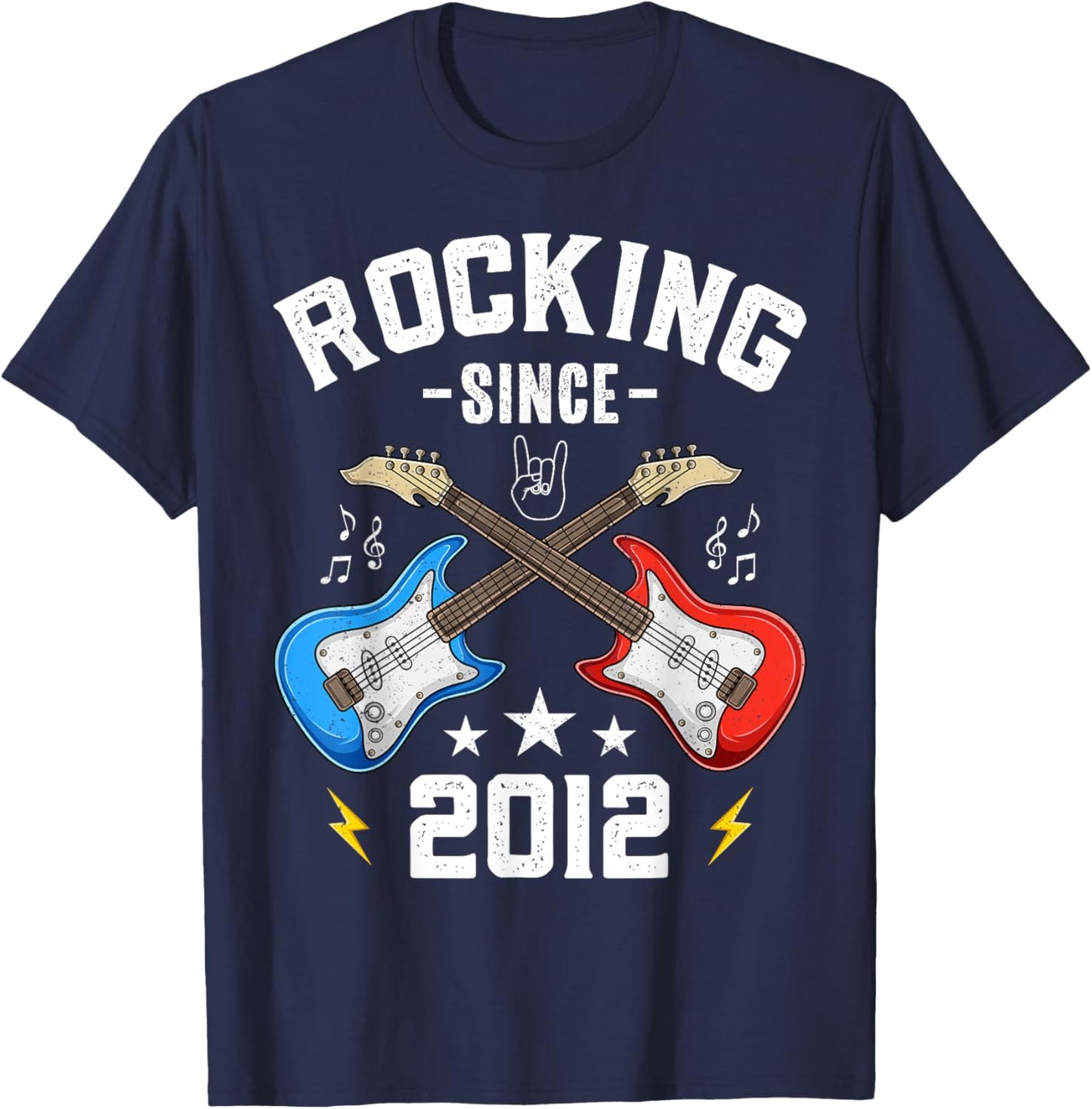 13 Year Old Rocking Since 2012 Guitar 13th Birthday T-Shirt - T-Shirt | Navy