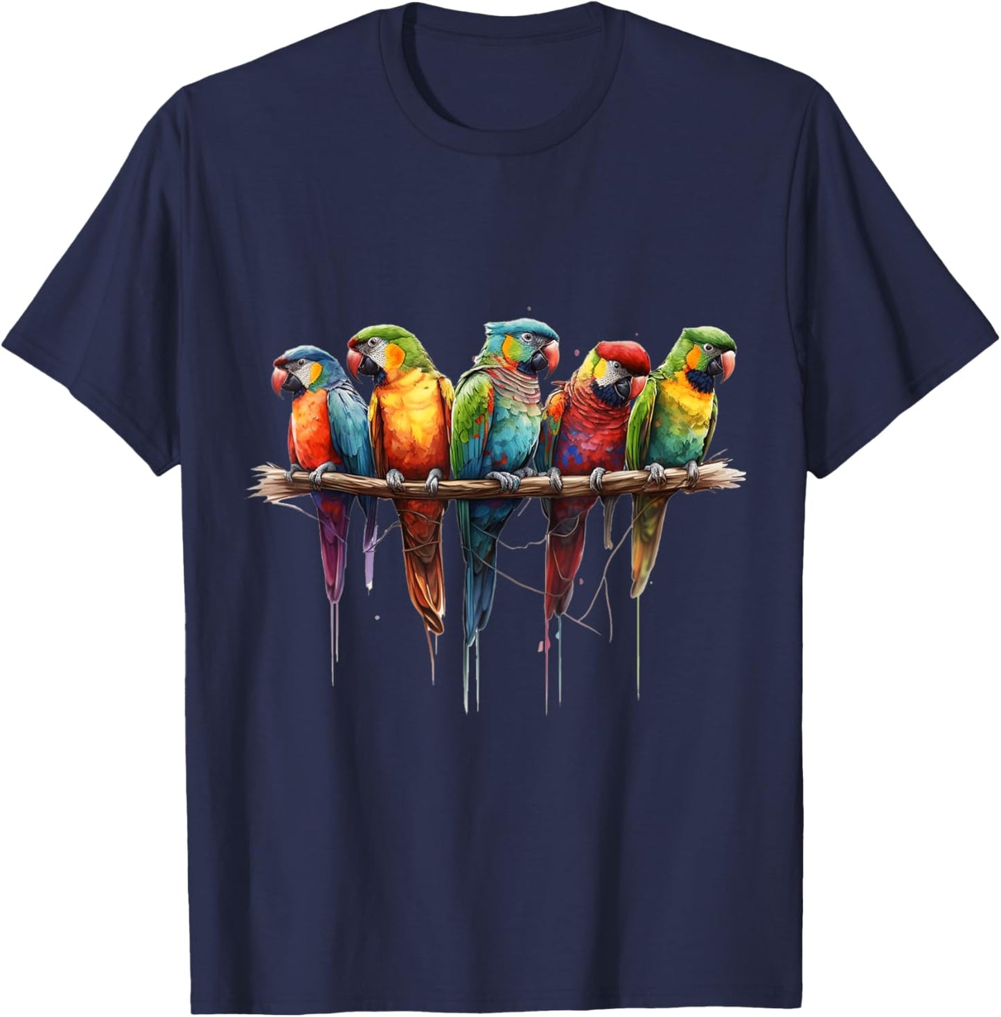 Parrots Watercolour Exotic Tropical Bird Nature Colourful T-Shirt - T-Shirt | Navy