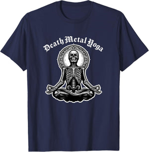 Death Metal Yoga Gothic Skeletal Pose Ironic Wellness T-Shirt - T-Shirt | Navy