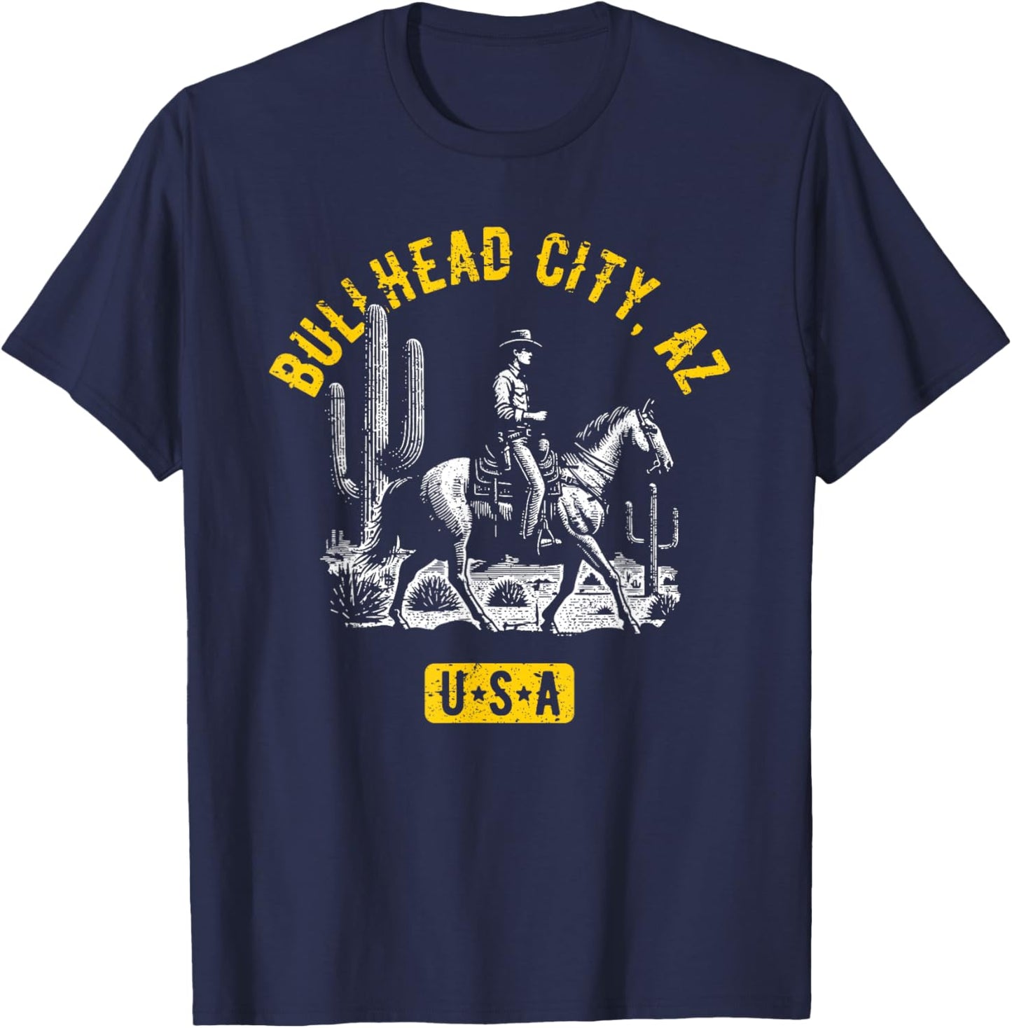 Bullhead City AZ USA Cowboy Horse Distressed Style Design T-Shirt - T-Shirt | Navy