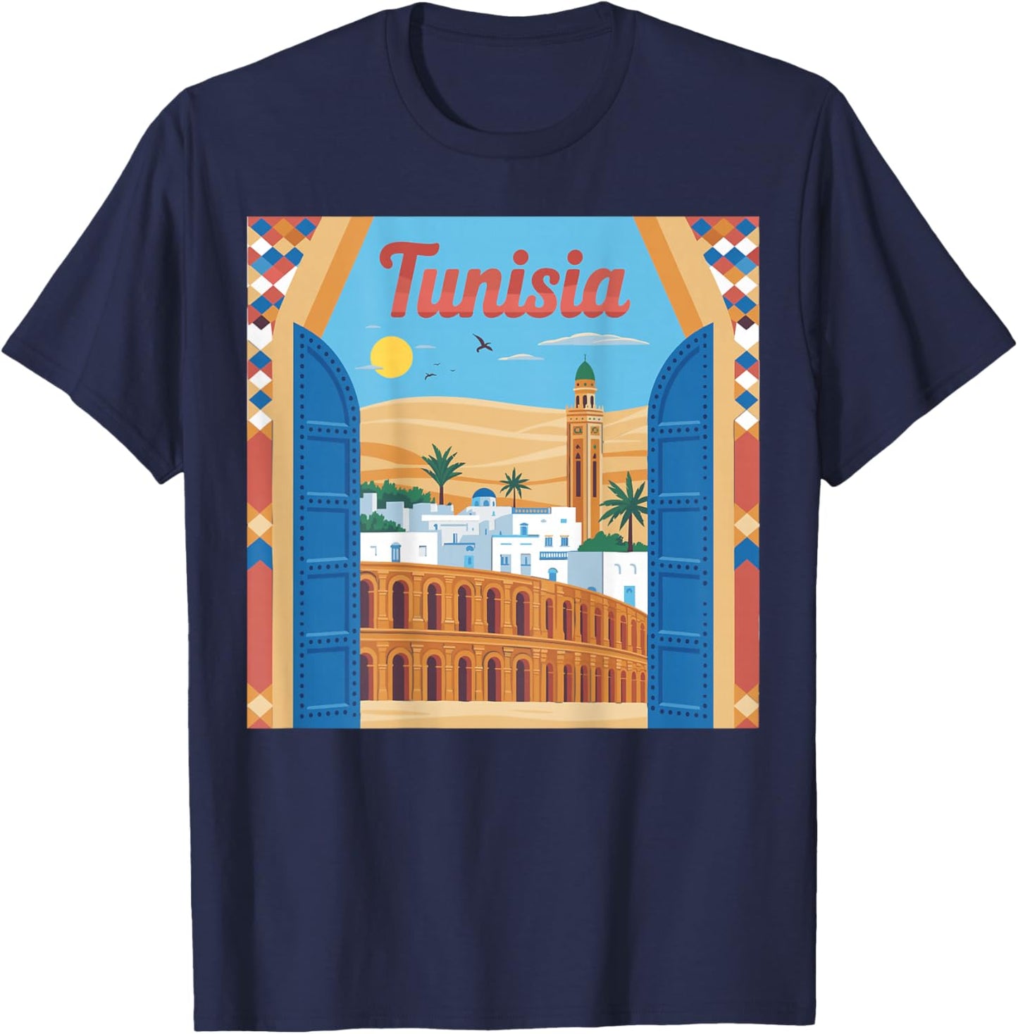 Tunisia My Country Love Tunisia Monuments Tunisians T-Shirt - T-Shirt | Navy