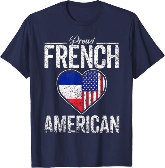 Proud French American France Usa America French American Us T-Shirt - T-Shirt | Navy