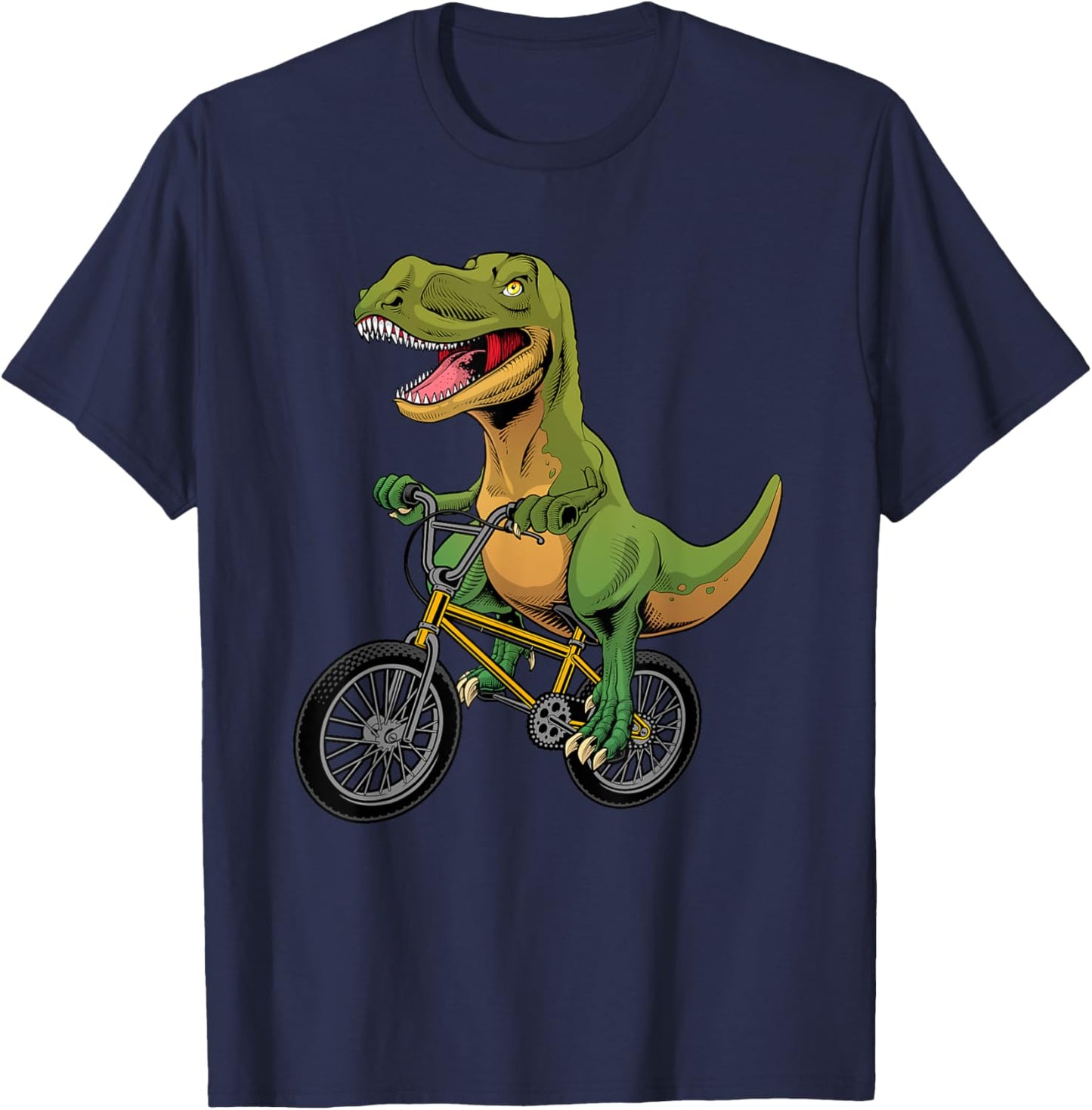 Cool BMX Boys Kids Bike Rider T Rex Dinosaur Bicycle T-Shirt - T-Shirt | Navy