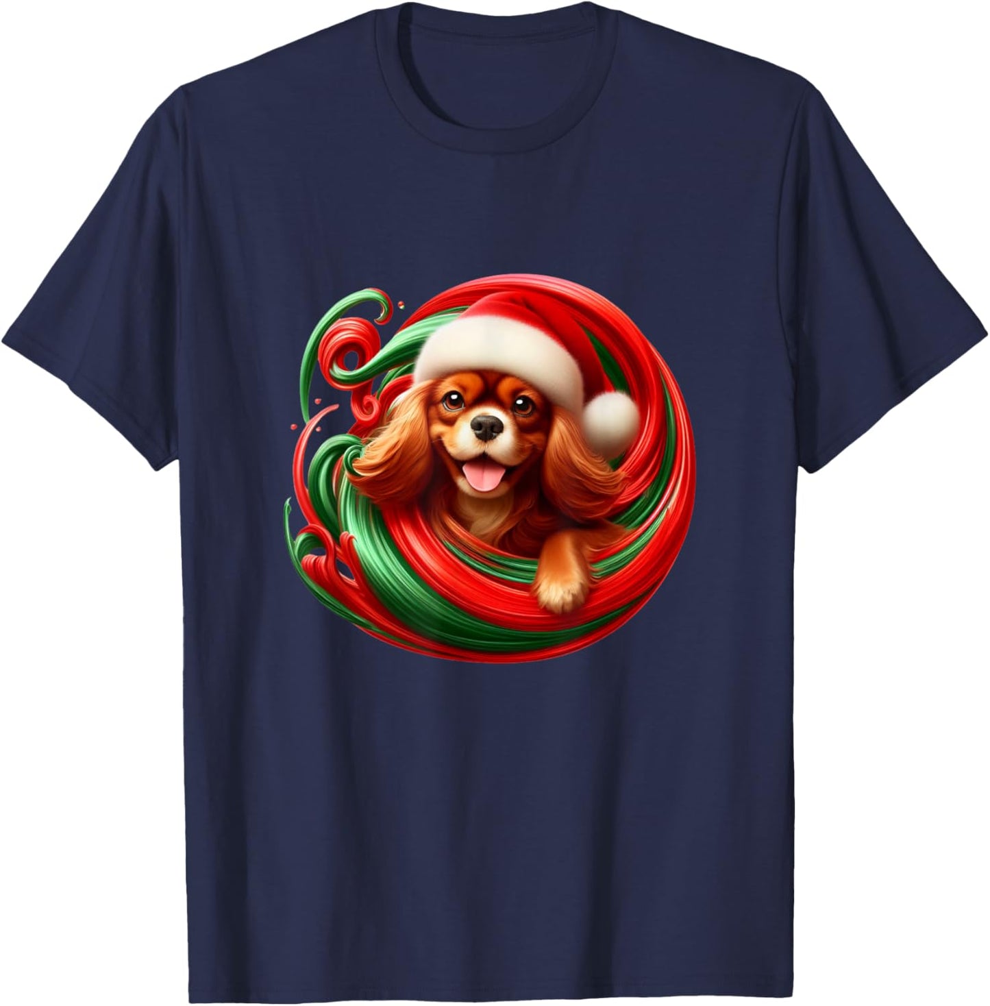 Cavalier King Charles Spaniel Dog Ruby Christmas Swirl T-Shirt - T-Shirt | Navy