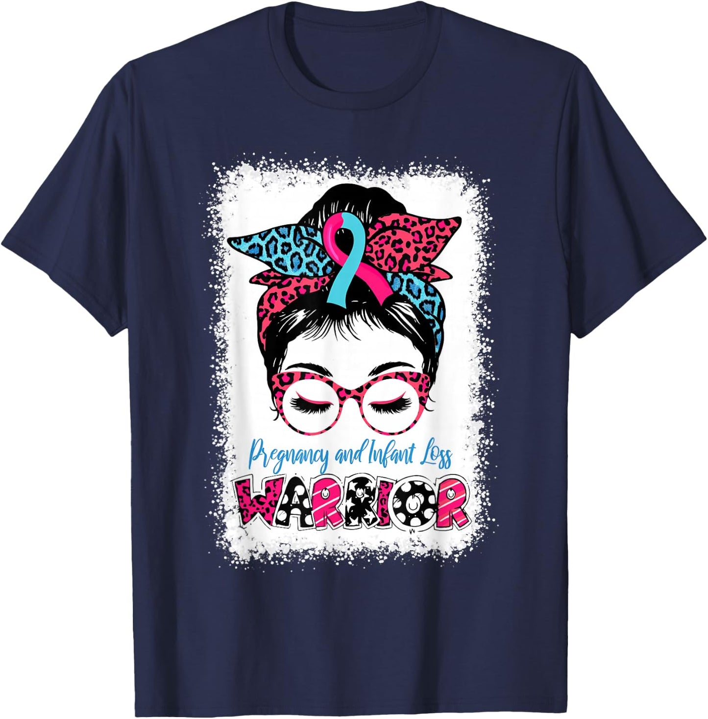 Pregnancy and Infant Loss Awareness Women Messy Bun Warrior T-Shirt - T-Shirt | Navy
