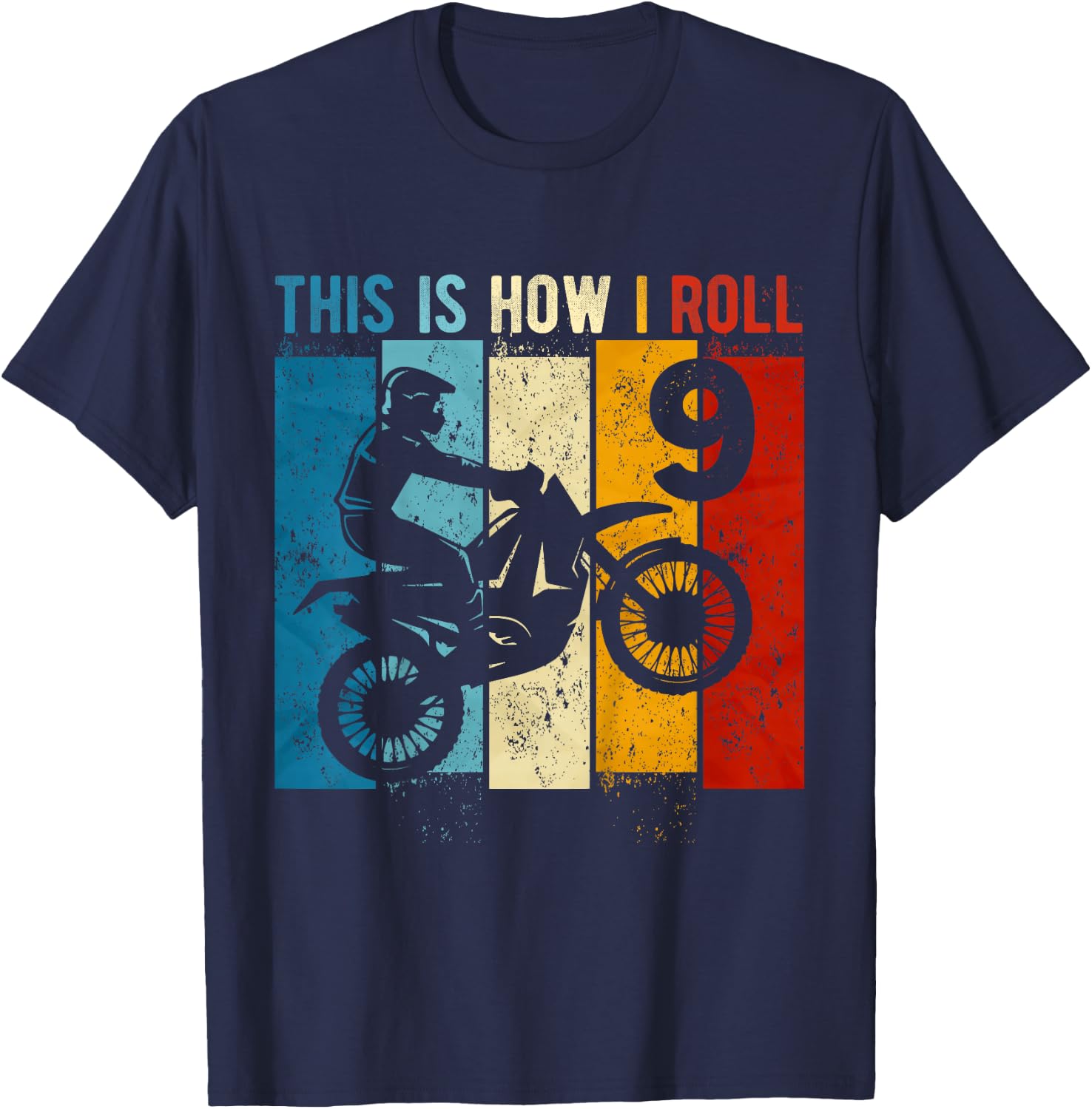 Kids 9 Year Old Birthday Boy Motocross 9th Birthday Dirt Bike T-Shirt - T-Shirt | Navy