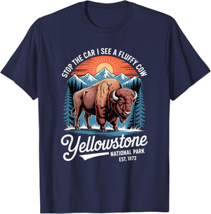 Yellowstone Stop The Car I See A Fluffy Cows Bison T-Shirt - T-Shirt | Navy