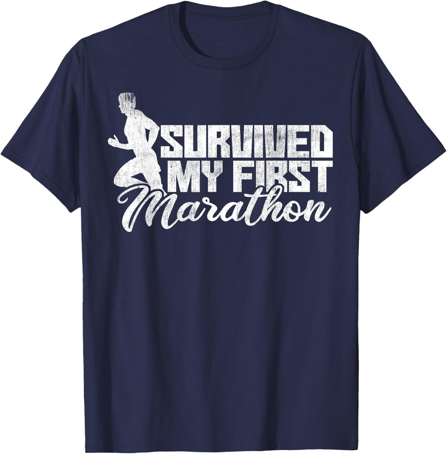 Funny Survived My First Marathon and Didn't Die Runners Gift T-Shirt - T-Shirt | Navy