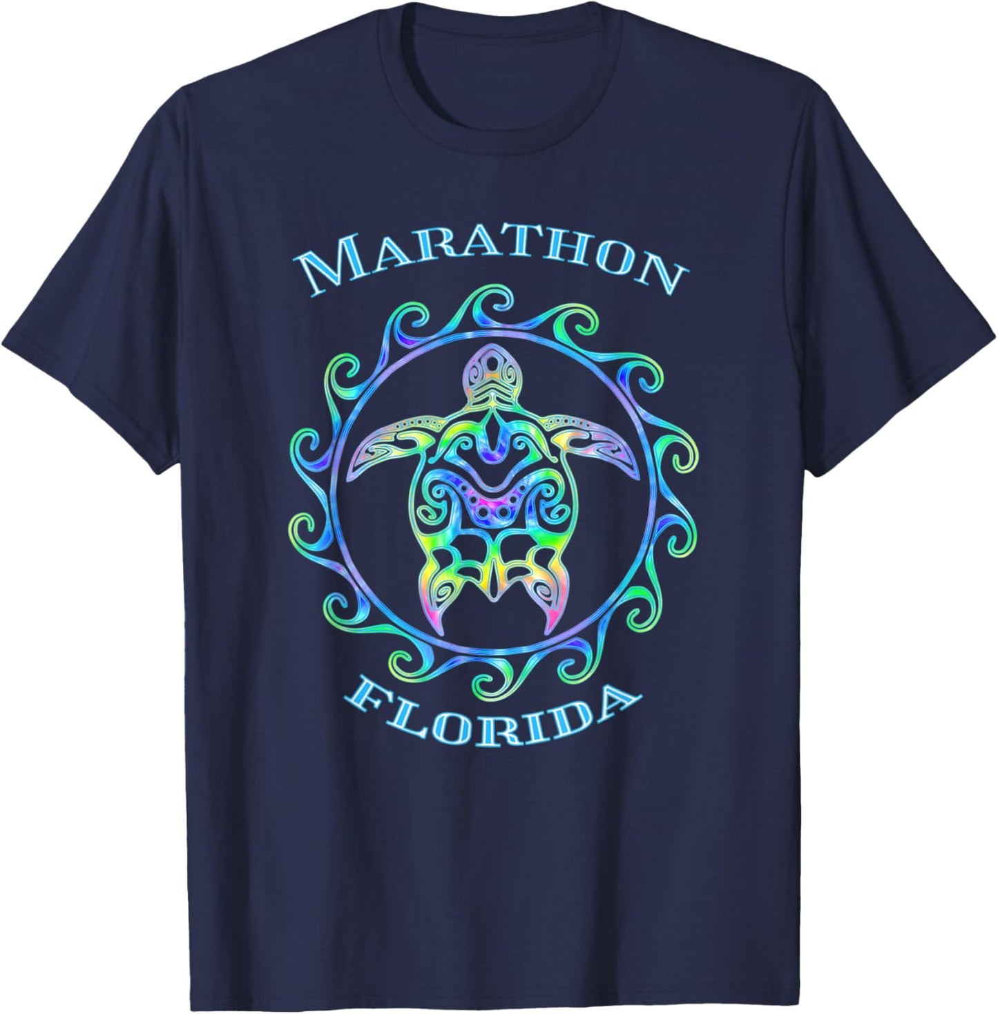 Marathon Florida Vacation Colorful Turtle T-Shirt - T-Shirt | Navy