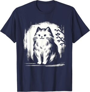 Kawaii Cat Anime Japanese Retro Men Women Kids Funny Cat T-Shirt - T-Shirt | Navy