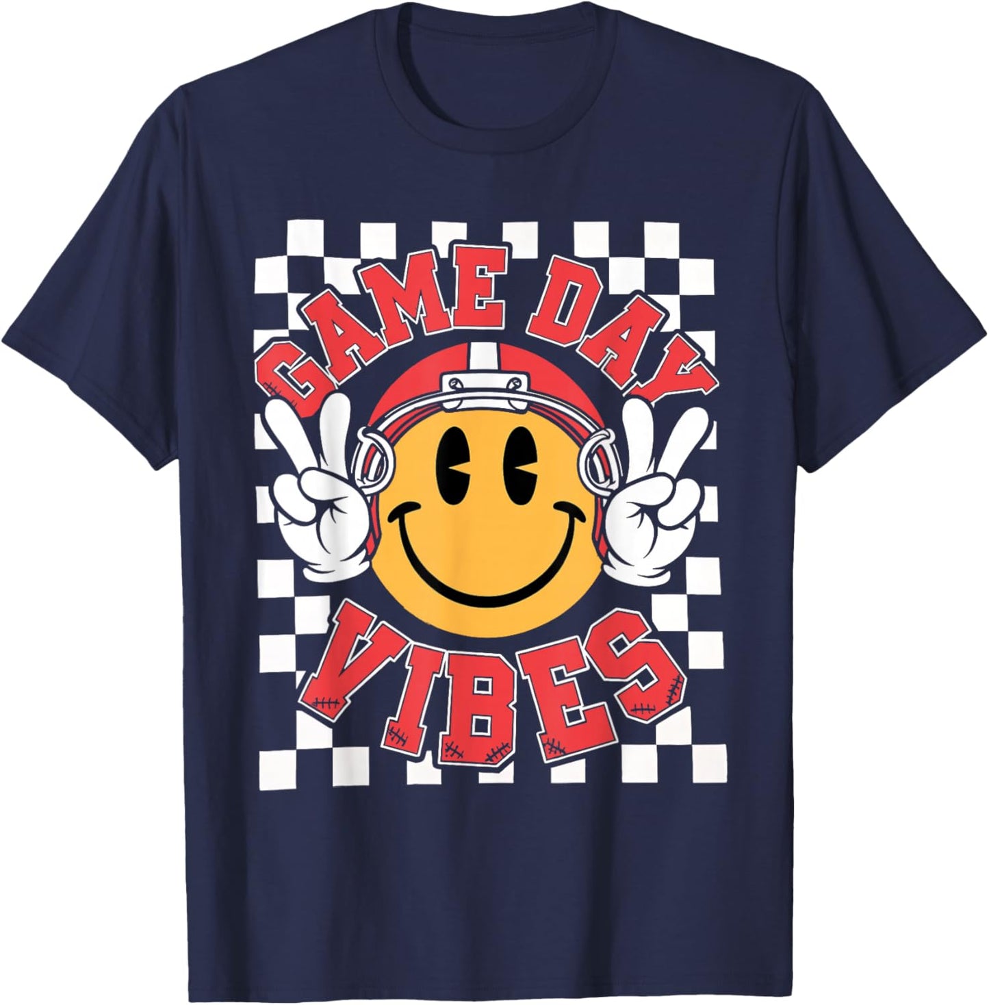 Funny Football Face American Football Game Day Vibes Sport T-Shirt - T-Shirt | Navy