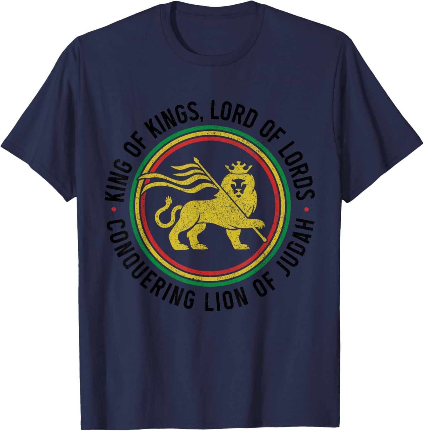 Lion Of Judah Reggae Music Rastafari Hebrew Israelite T-Shirt - T-Shirt | Navy