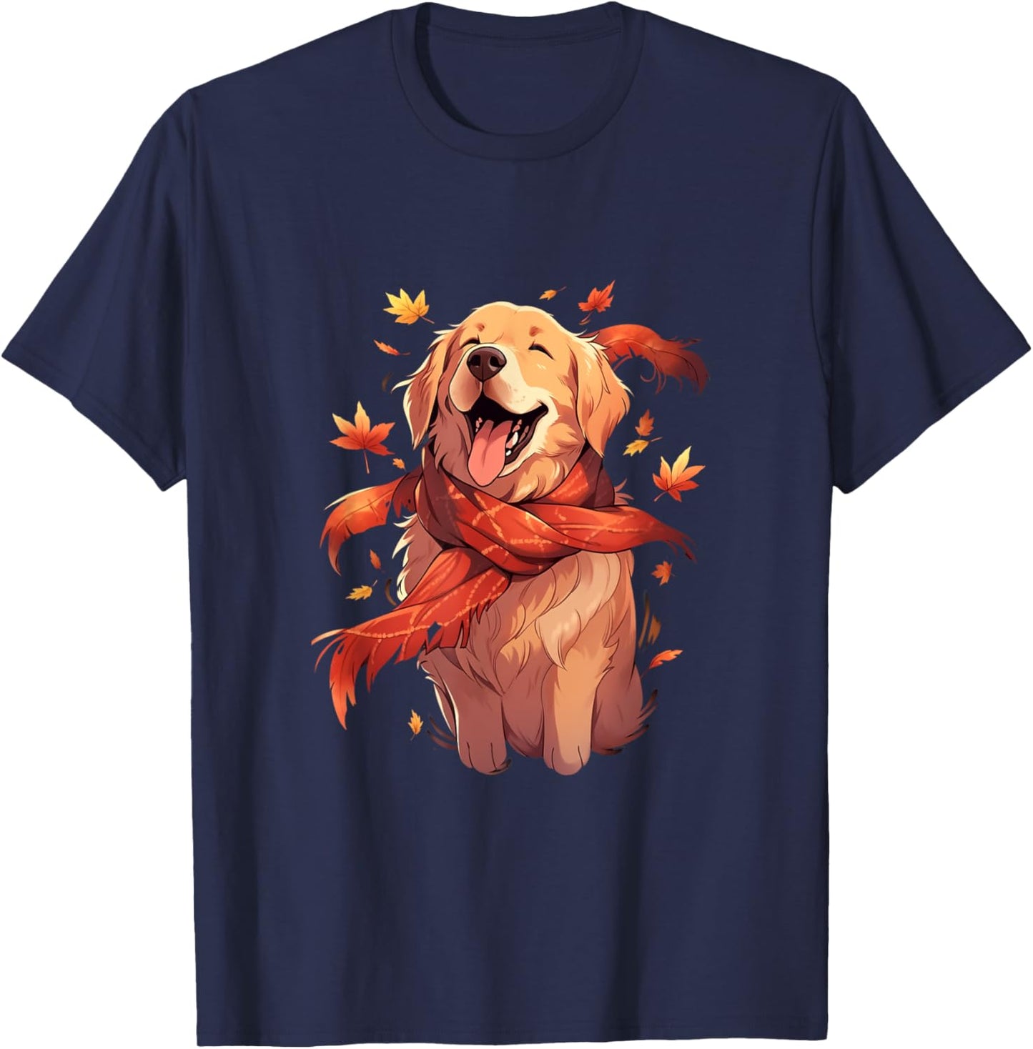 Golden Retriever Autumn Dog Autumn Leaves Thanksgiving T-Shirt - T-Shirt | Navy
