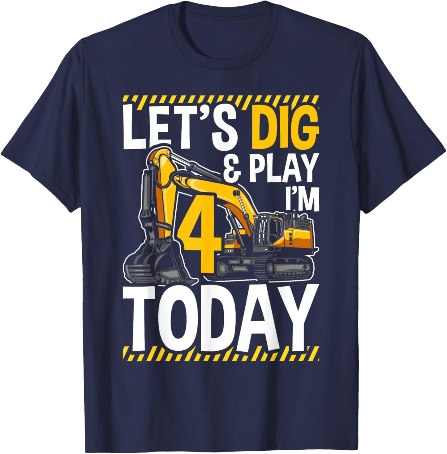 Birthday Boy 4 Construction 4th Birthday Excavator Birthday T-Shirt - T-Shirt | Navy