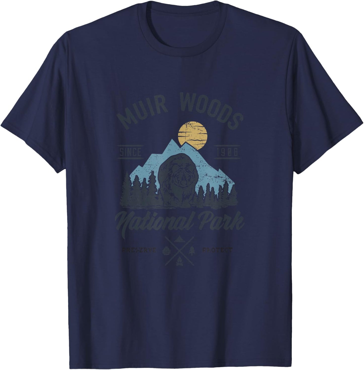 Vintage Muir Woods National Park Hiking Camping Shirt T-Shirt - T-Shirt | Navy