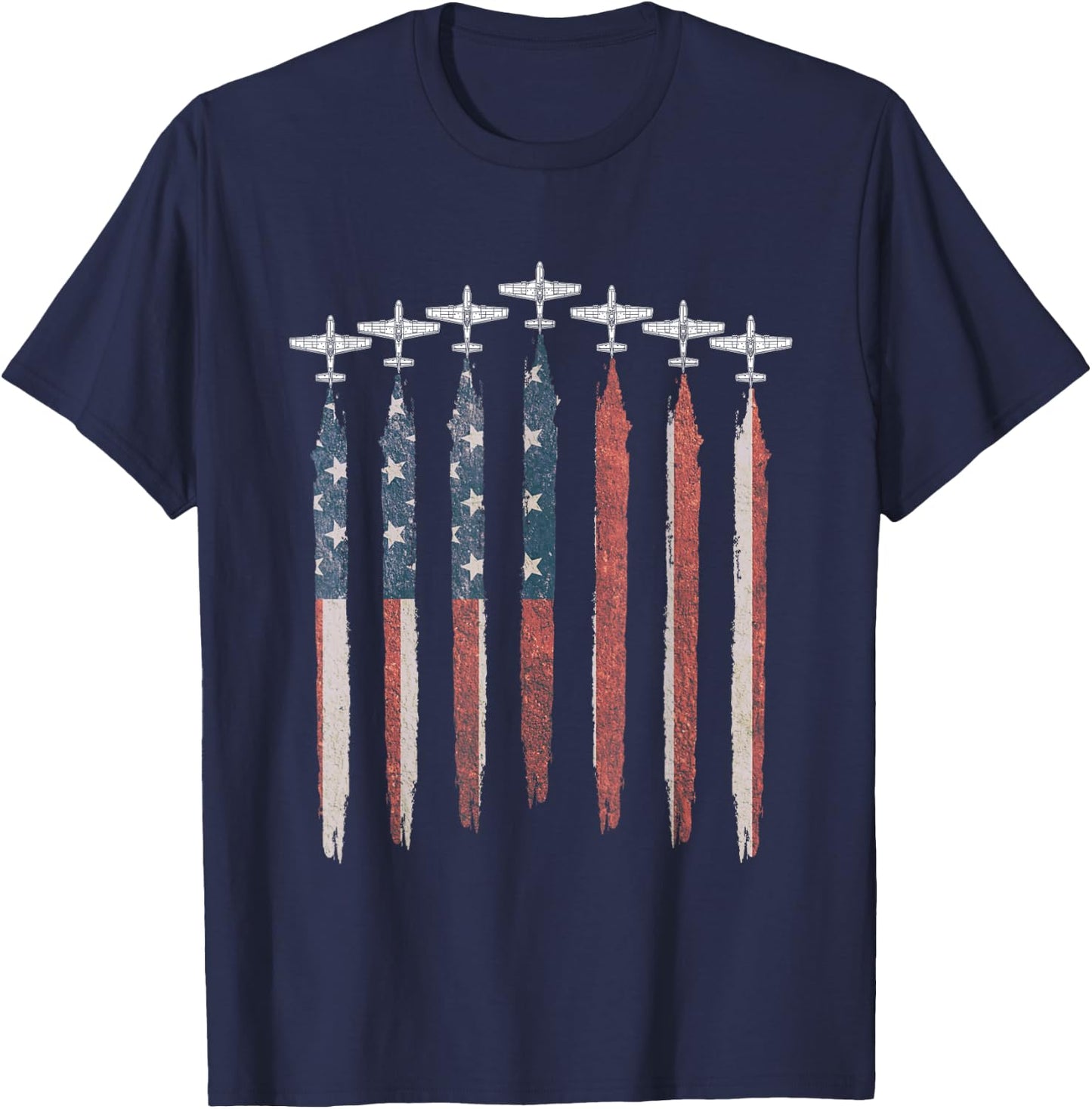 P51D Mustang WW2 Airplane USA Flag Plane P51 July 4th T-Shirt - T-Shirt | Navy