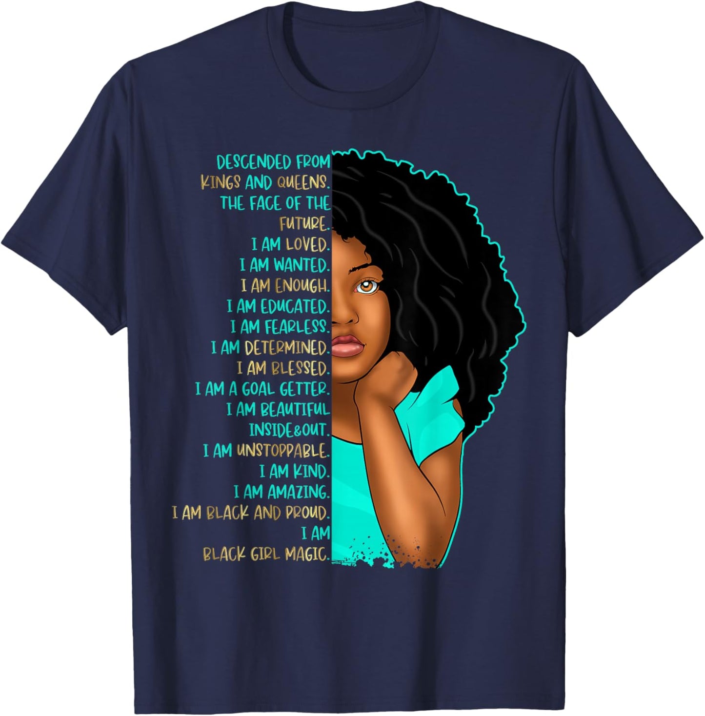 Girls Black Pride Self Care Black Girl Affirmations Kids T-Shirt - T-Shirt | Navy