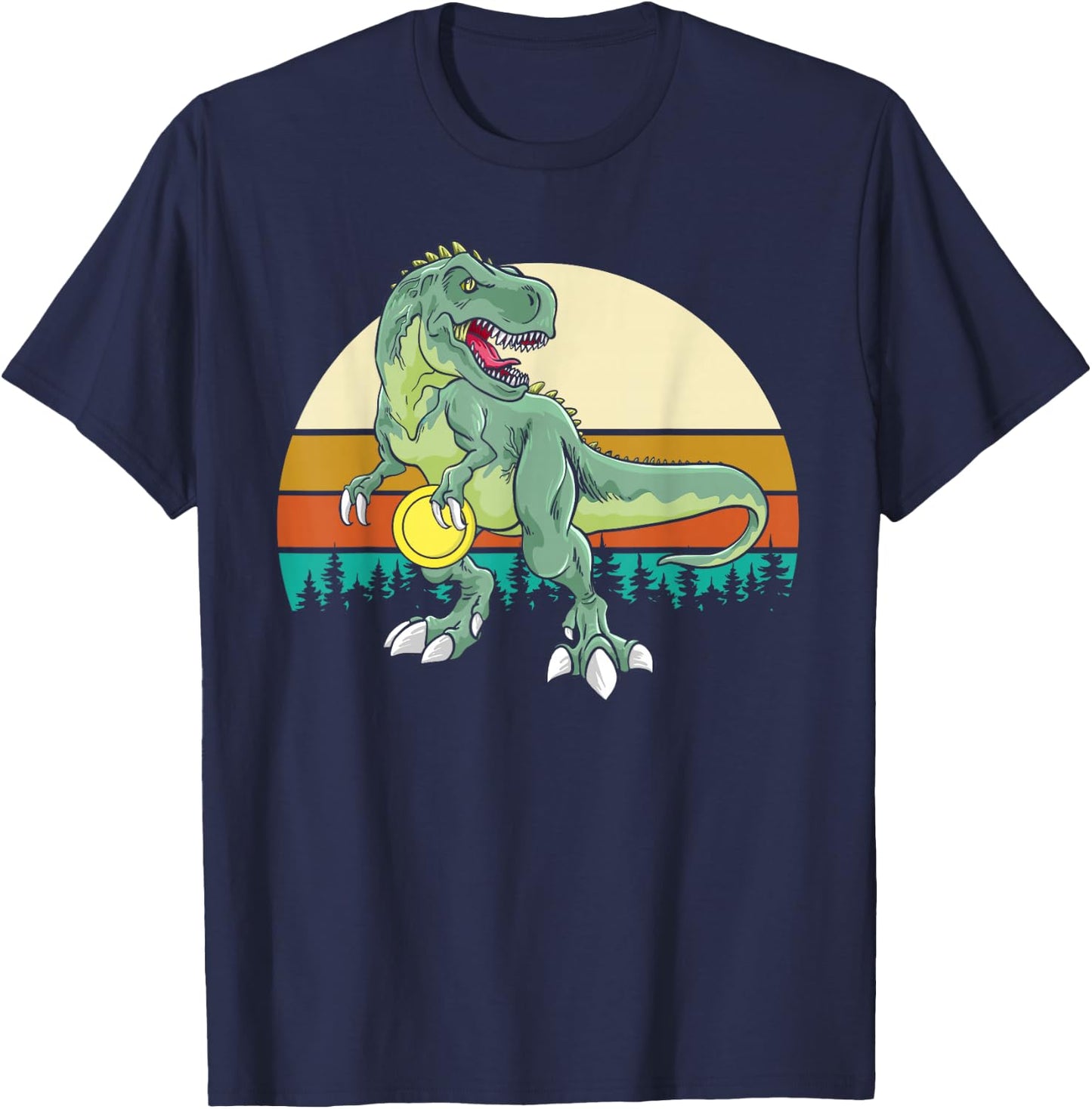 Retro Dino Dinosaur Golfer Gift T Rex Disc Golf T-Shirt - T-Shirt | Navy