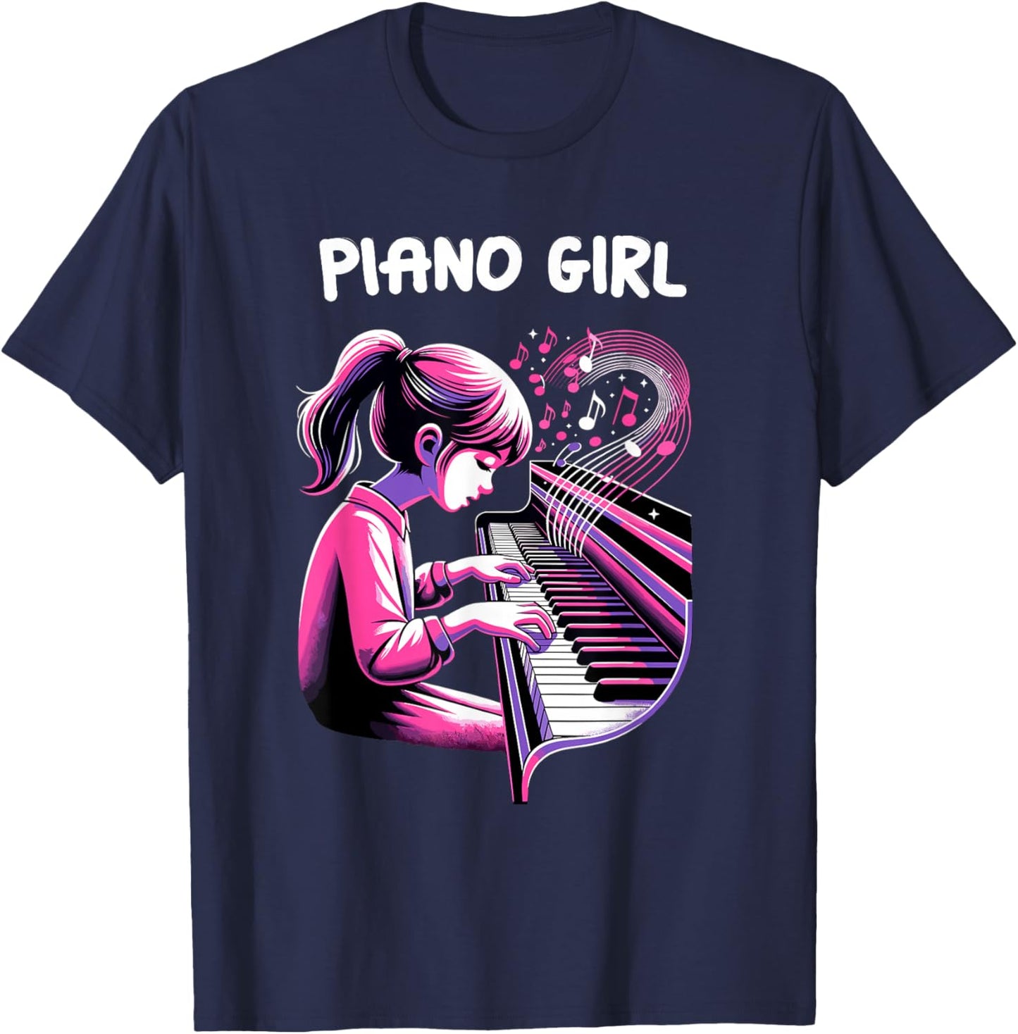 Cute Piano Girl Pianist Keyboard Musician Classical Music T-Shirt - T-Shirt | Navy
