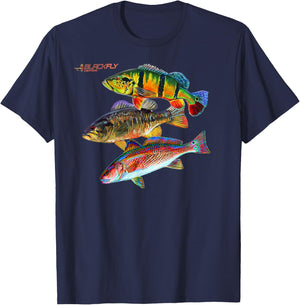 Black Fly Peacock Smallmouth Bass Fishing Redfish Sun Shirts T-Shirt - T-Shirt | Navy