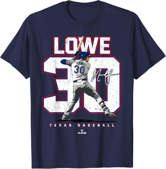 Number and Portrait Nathaniel Lowe Texas MLBPA T-Shirt - T-Shirt | Navy