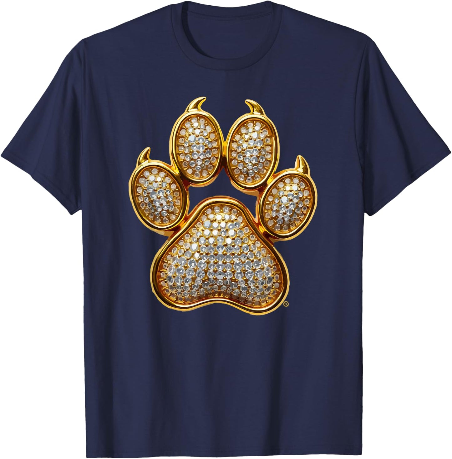 Dog Mom, Dog Dad, Gold Dog Paw, Great Bling Dog Lover Gift T-Shirt - T-Shirt | Navy