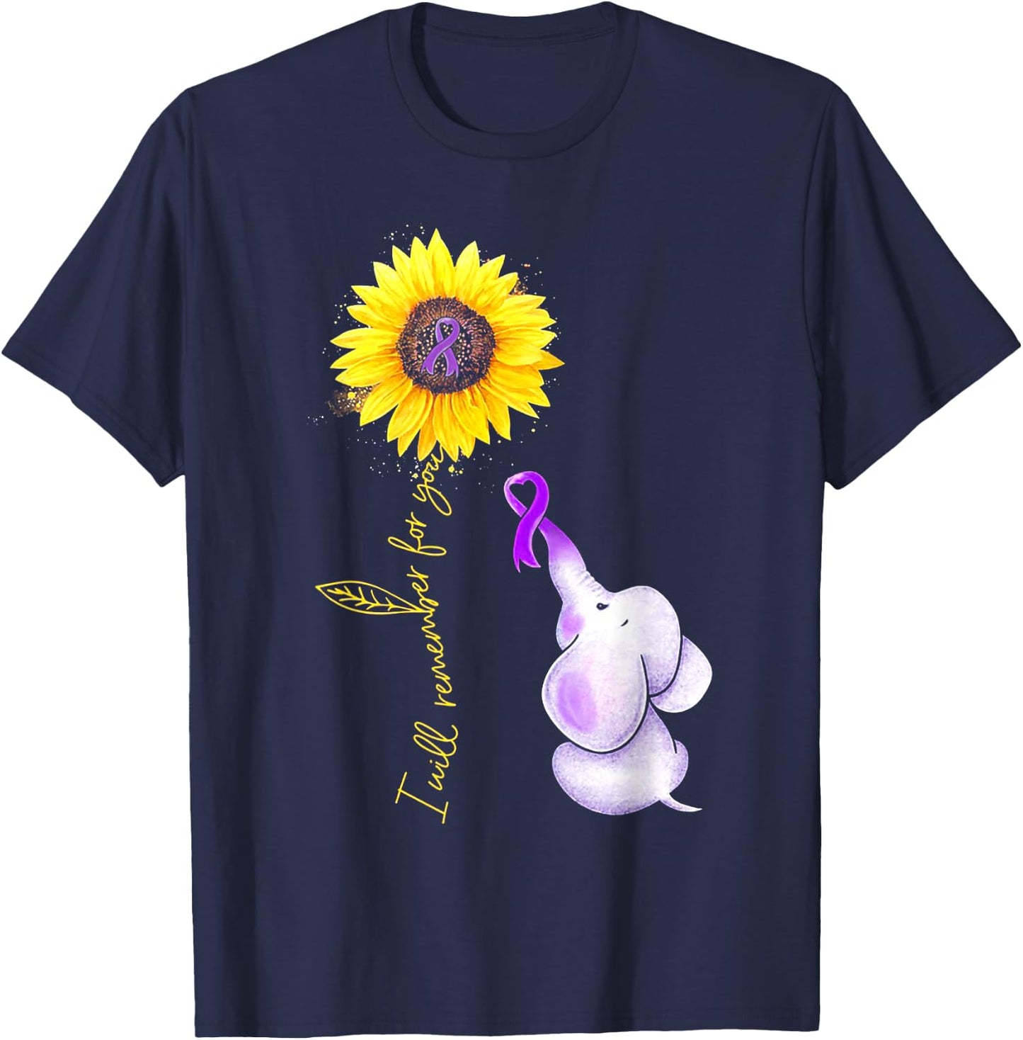 I Will Remember For You Sunflower Elephant Alzheimer T-Shirt - T-Shirt | Navy