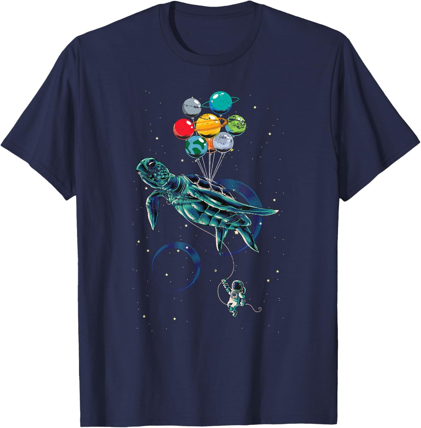 Science Turtle Space Travel Animal Balloon Planets Astronaut T-Shirt - T-Shirt | Navy