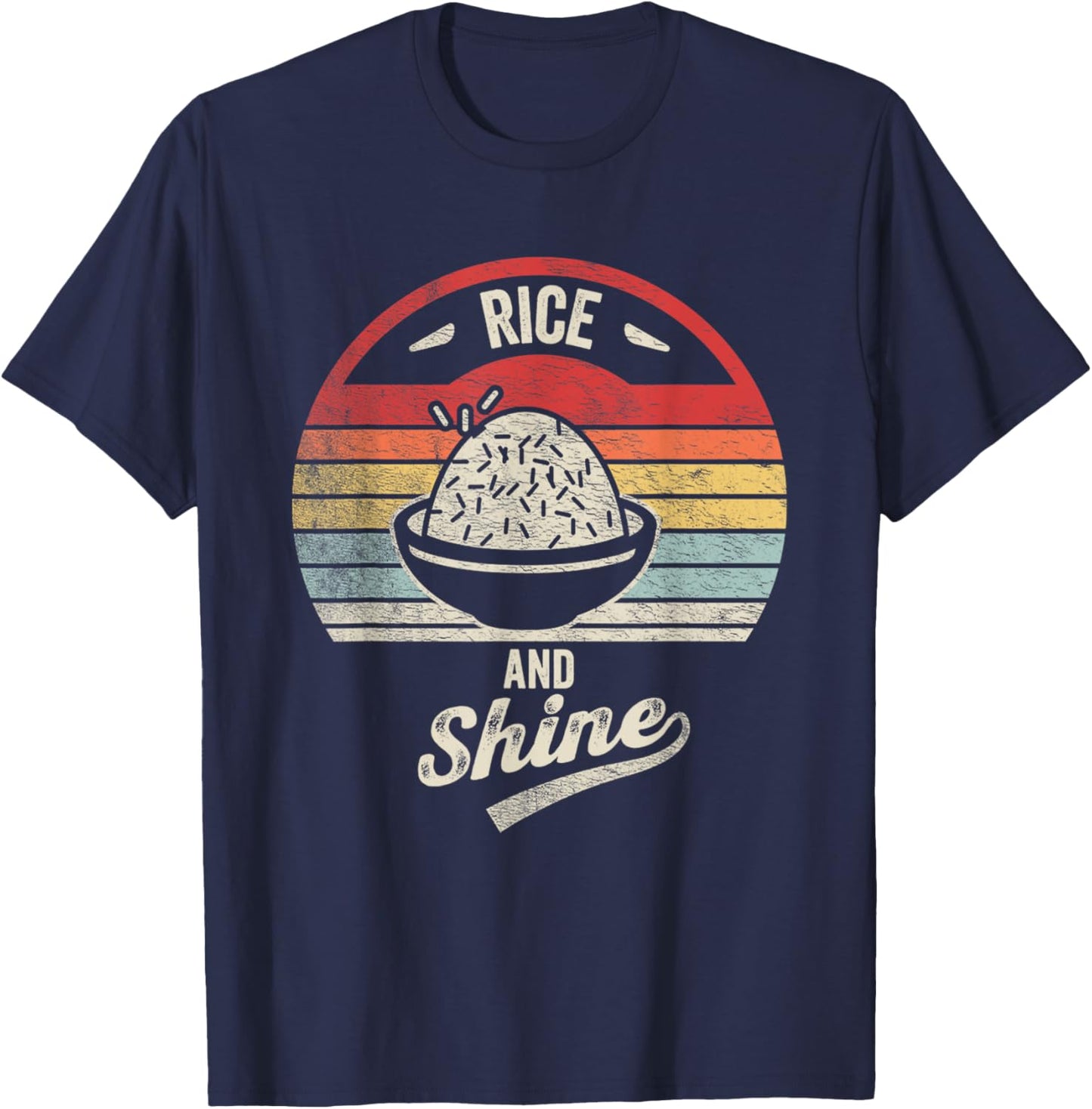 Retro Vintage Rice And Shine Sun Asian Foodie Rice Cooker T-Shirt - T-Shirt | Navy