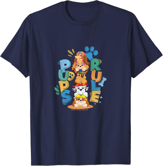 Kids PAW Patrol Pups Rule Cute Colorful Group Shot T-Shirt - T-Shirt | Navy