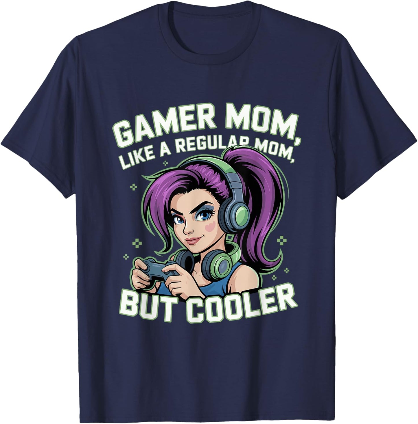 Gaming Mom Gift Mothers Day Cute Purple Hair Gamer Girls T-Shirt - T-Shirt | Navy