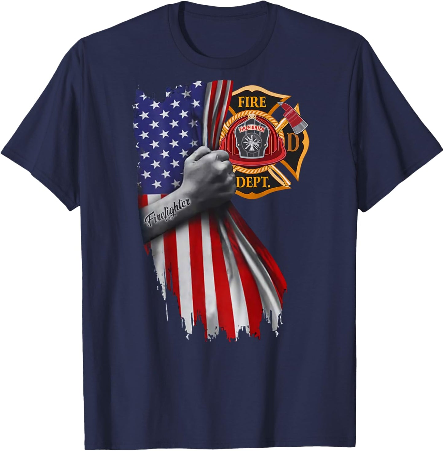 Firefighter american flag T-Shirt - T-Shirt | Navy
