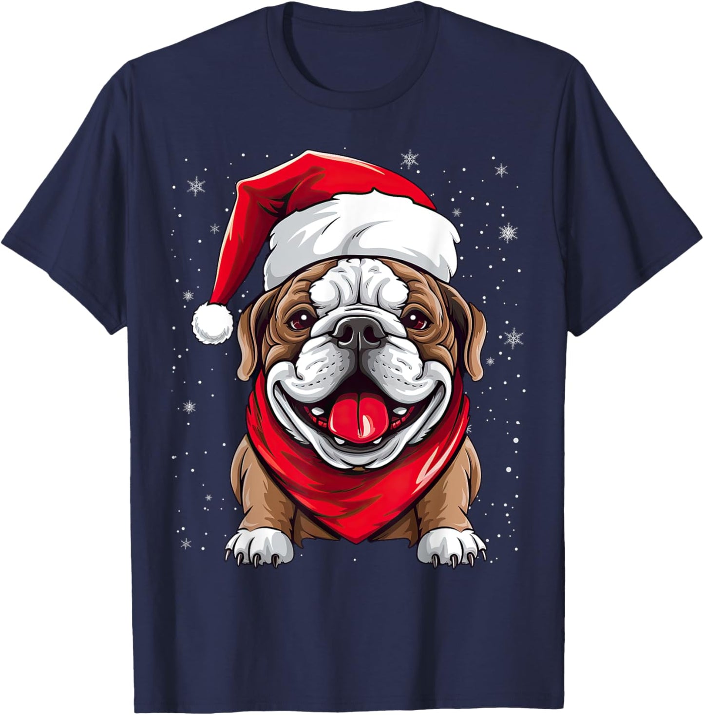 English Bulldog Santa Hat Christmas Party Women Kids T-Shirt - T-Shirt | Navy