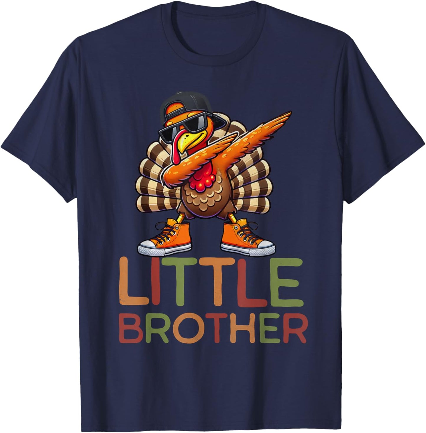 Little Brothers Thanksgiving Retro Dabbing Turkey Kids Boys T-Shirt - T-Shirt | Navy
