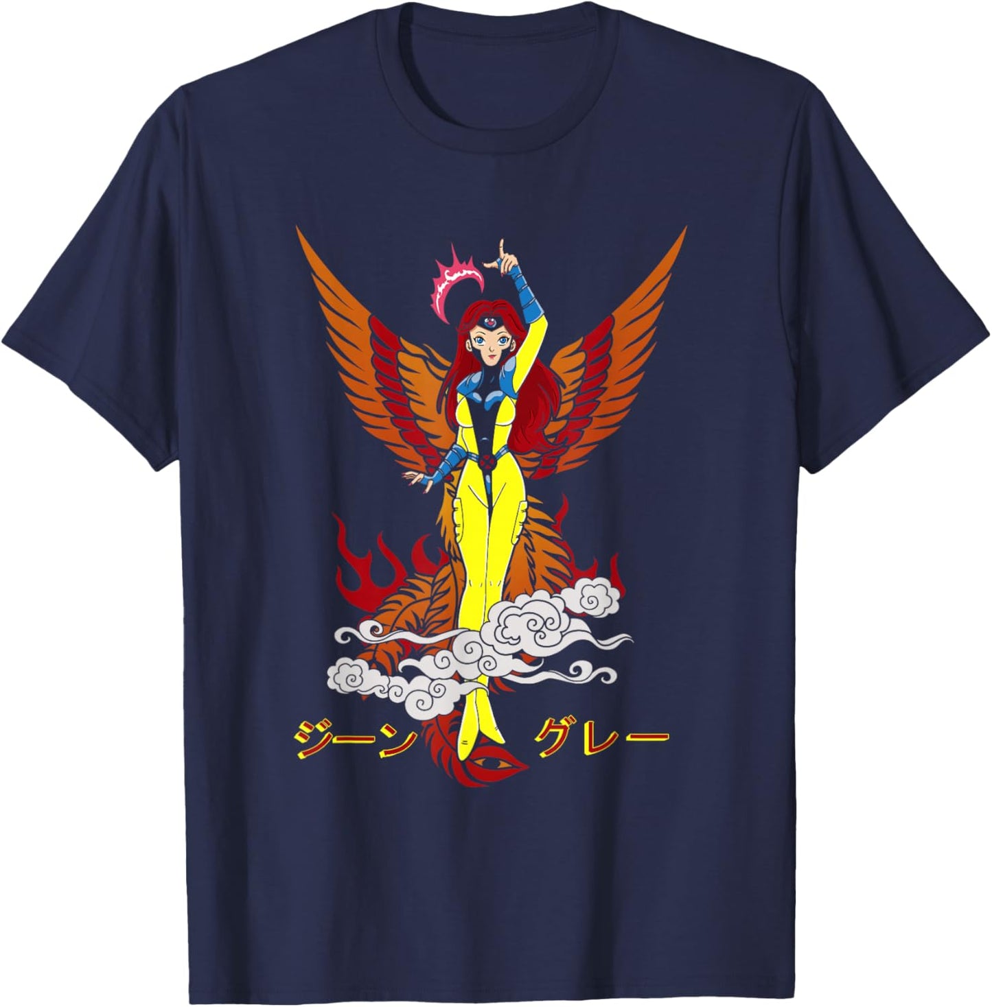 Marvel X-Men Manga Style Jean Grey Phoenix Retro Portrait T-Shirt - T-Shirt | Navy
