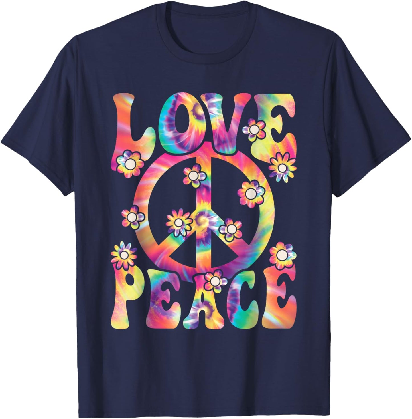 Love Peace Sign 60s 70s Outfit Hippie Costume Women Girls T-Shirt - T-Shirt | Navy