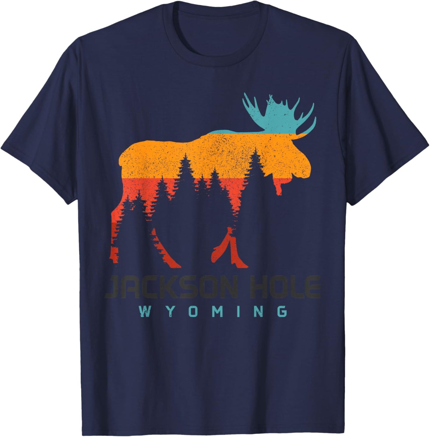 Jackson Hole Wyoming Vintage Moose Souvenir Pride Vintage T-Shirt - T-Shirt | Navy