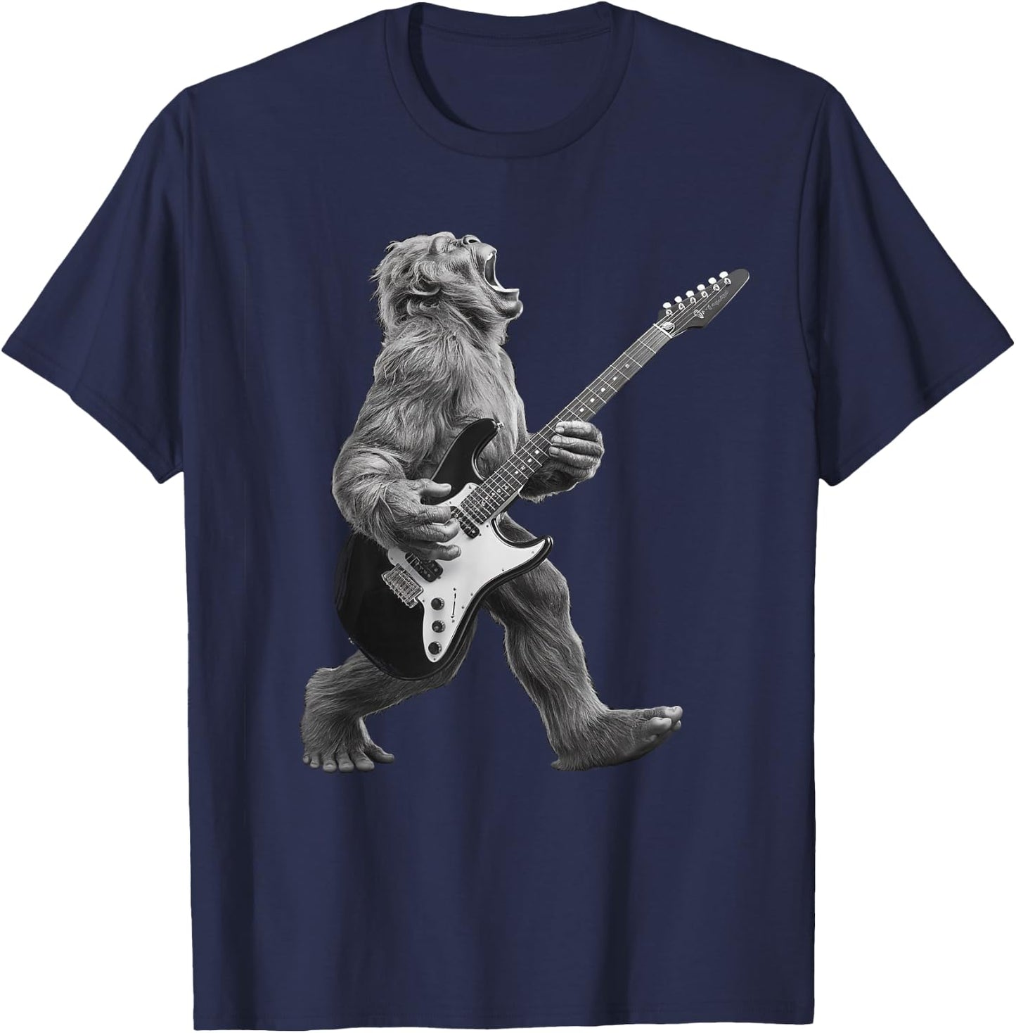 Bigfoot Playing Guitar Rock and Roll Gifts Women Kid T-Shirt - T-Shirt | Navy