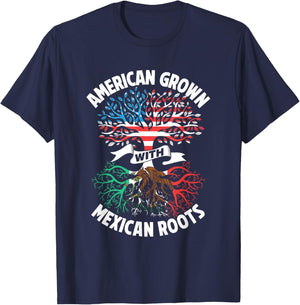 American Grown with Mexican Roots Mexico Us Mexican American T-Shirt - T-Shirt | Navy