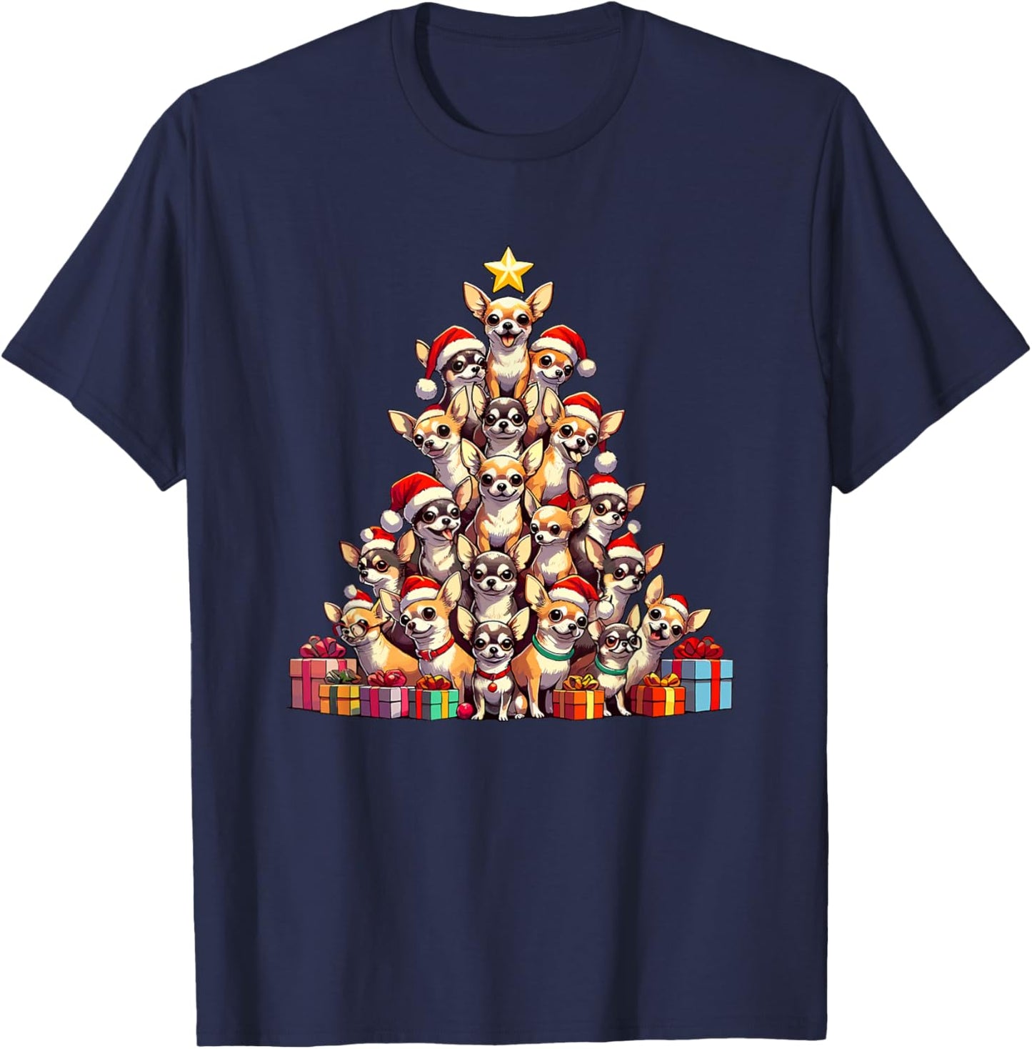 Christmas Tree Chihuahuas Chihuahua T-Shirt - T-Shirt | Navy