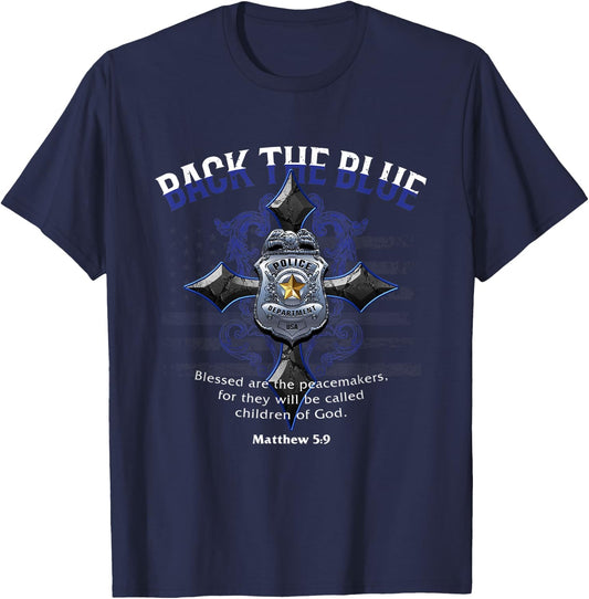 Back the Blue Thin Blue Line Flag Patriotic Police T-Shirt - T-Shirt | Navy