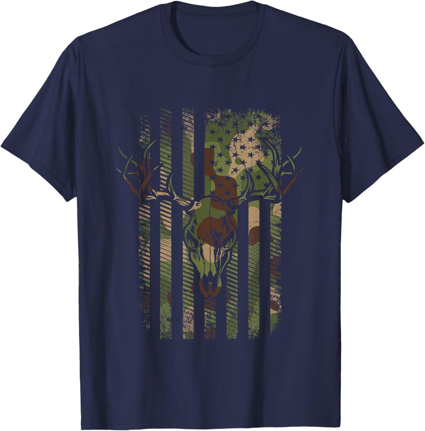 American Flag Camouflage Outdoor Antlers Deer Women Kids Men T-Shirt - T-Shirt | Navy