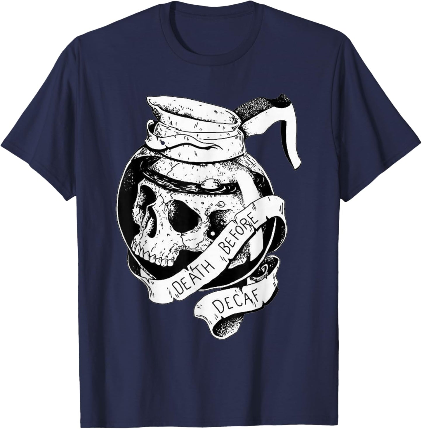 Death before Decaf Coffee Lover Blackwork T-Shirt - T-Shirt | Navy