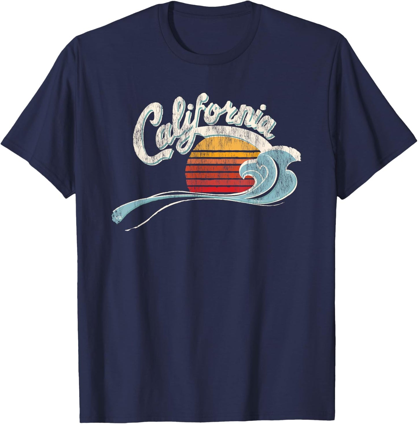 Vintage Surfer - 70's Graphic Sunset - California T-Shirt - T-Shirt | Navy