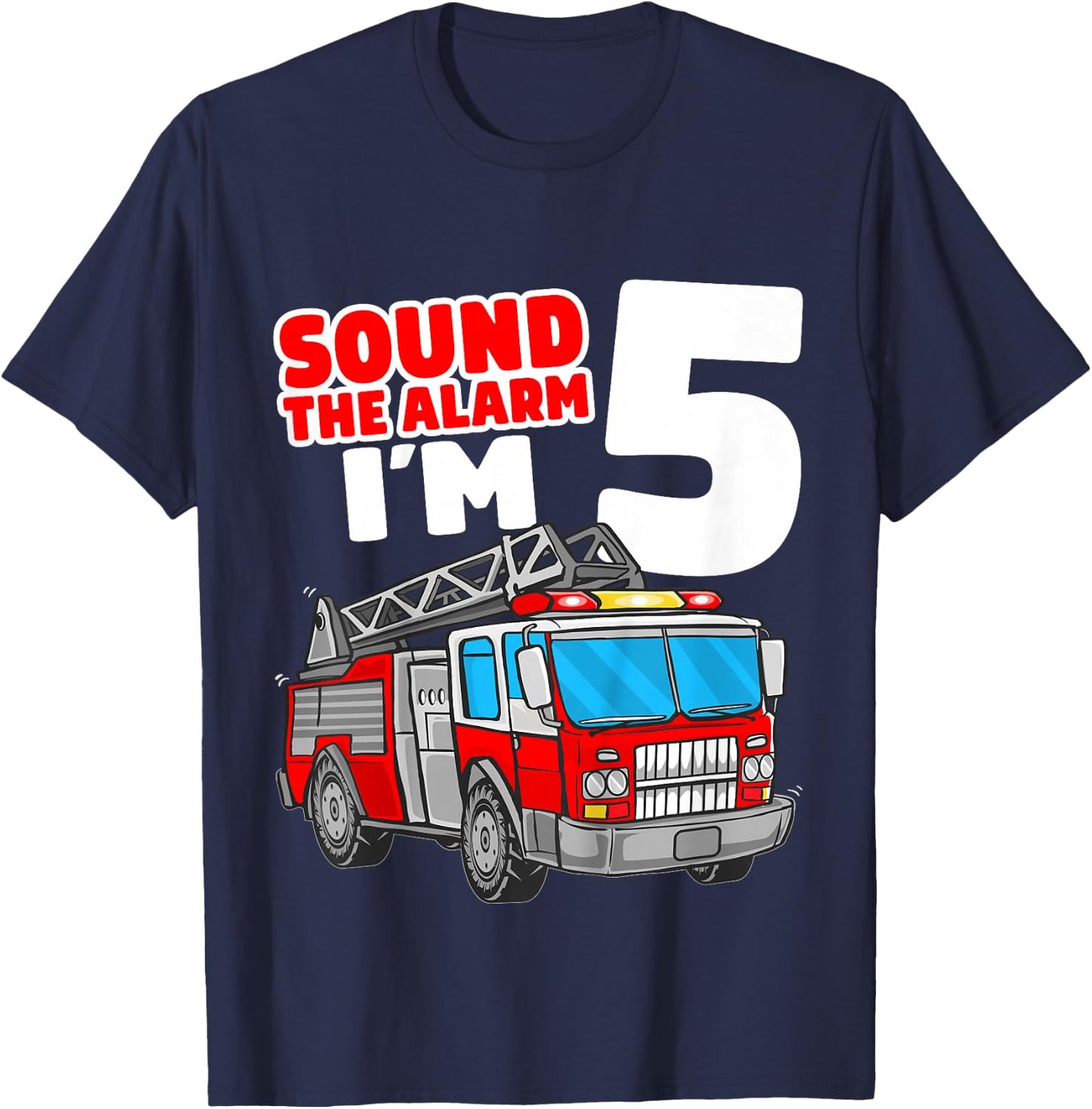 Kids Fire Truck 5 Year Old Firefighter Five 5th Birthday Boy T-Shirt - T-Shirt | Navy