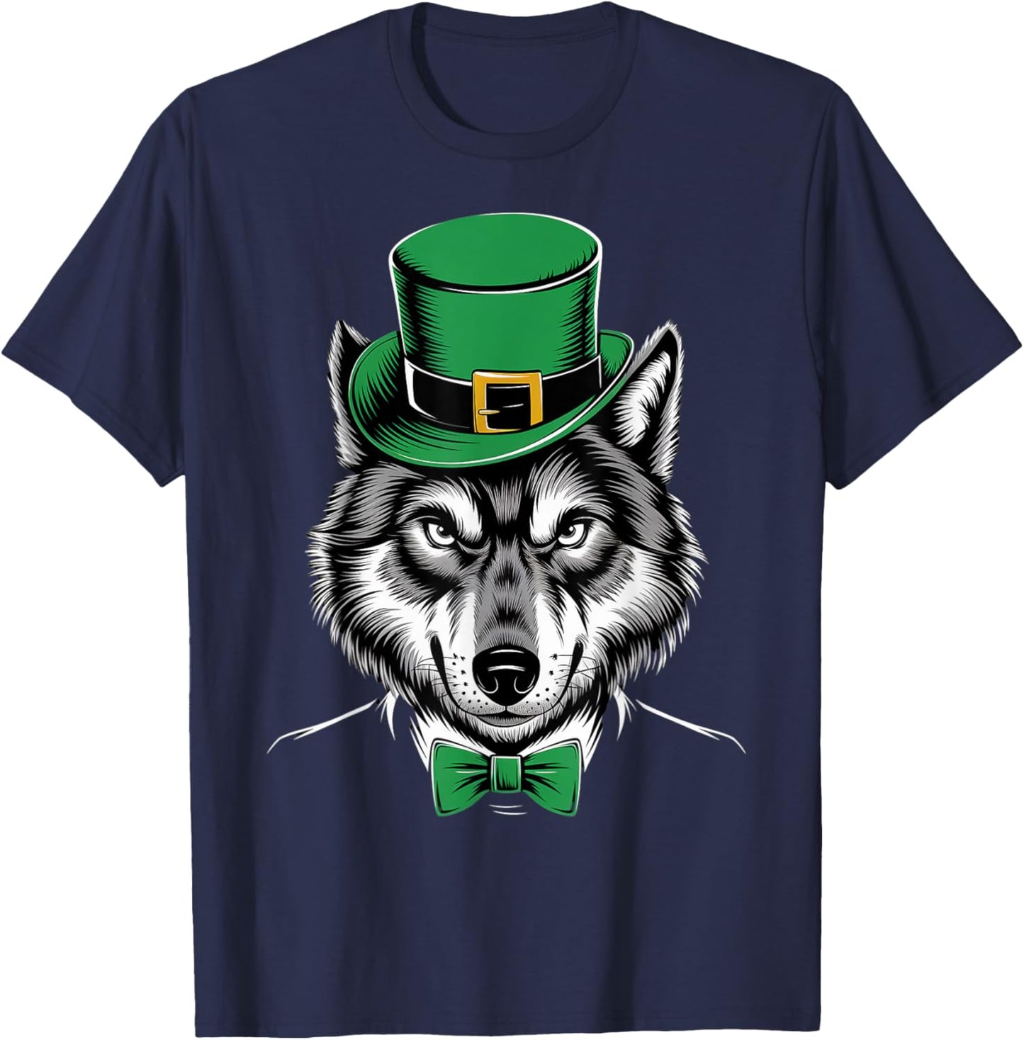 Green Wolf shamrock on St Patricks Day Wolf T-Shirt - T-Shirt | Navy
