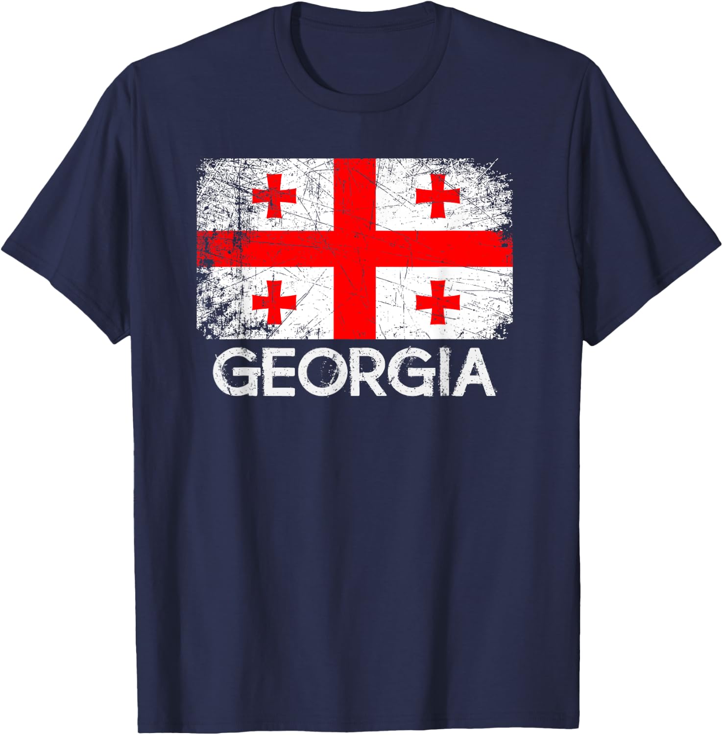 Georgian Flag | Vintage Made In Georgia Gift T-Shirt - T-Shirt | Navy